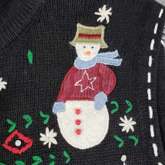Vintage Erika Womens Sweater Vest Size Large L Snowman Christmas Full Zip - Picture 6 of 12